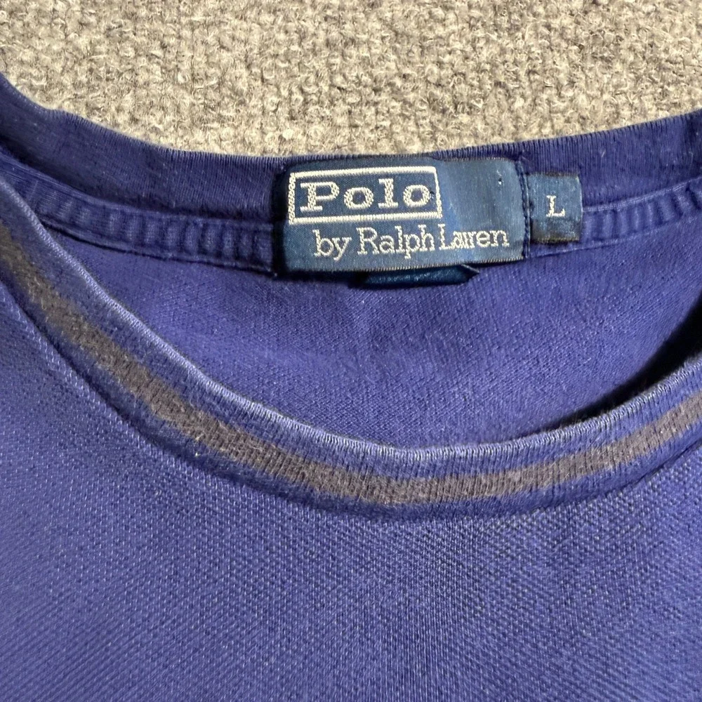 Polo Ralph Lauren Knit Long Sleeve T-Shirt Blue Pique Cotton Pony Logo Large